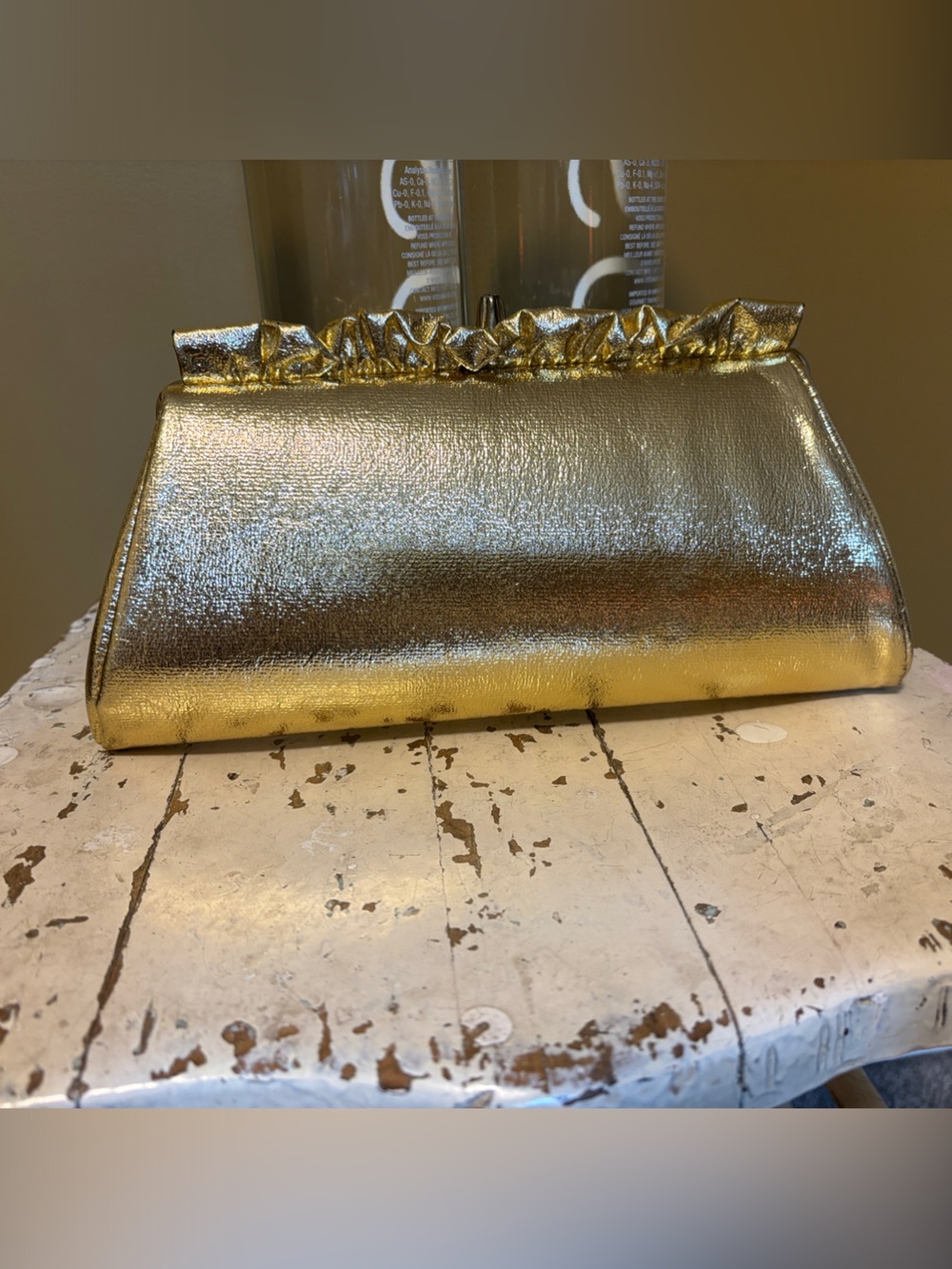 Metallic Gold Ruffle Trim Evening Clutch